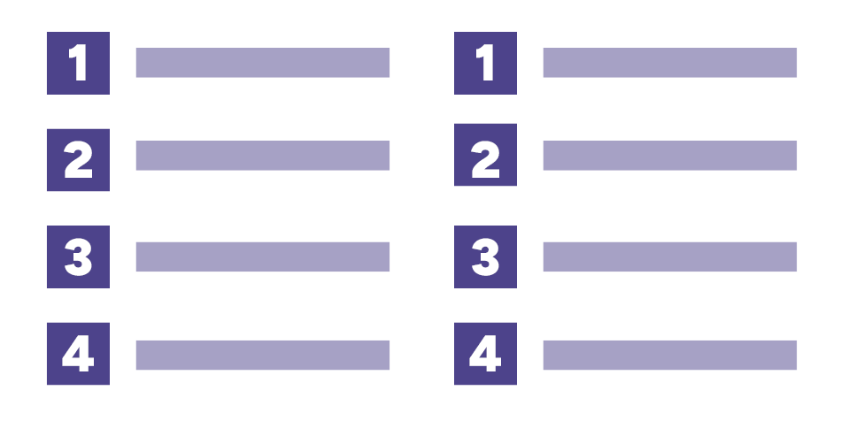 Two columns side by side with 4 rows each. Each row is numbered chronologically starting with "1" and ending with "4."